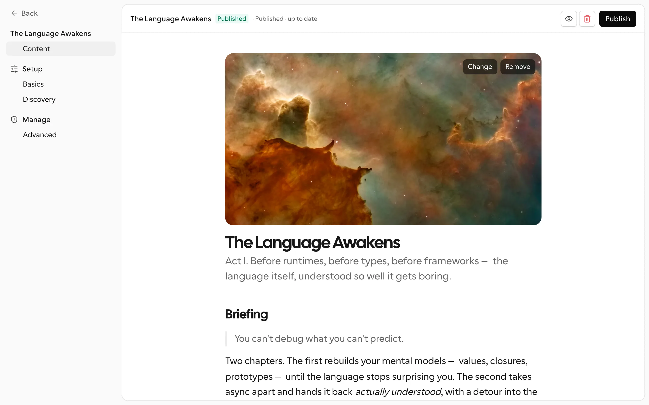 A material editor showing Learning content and the courses where it is used