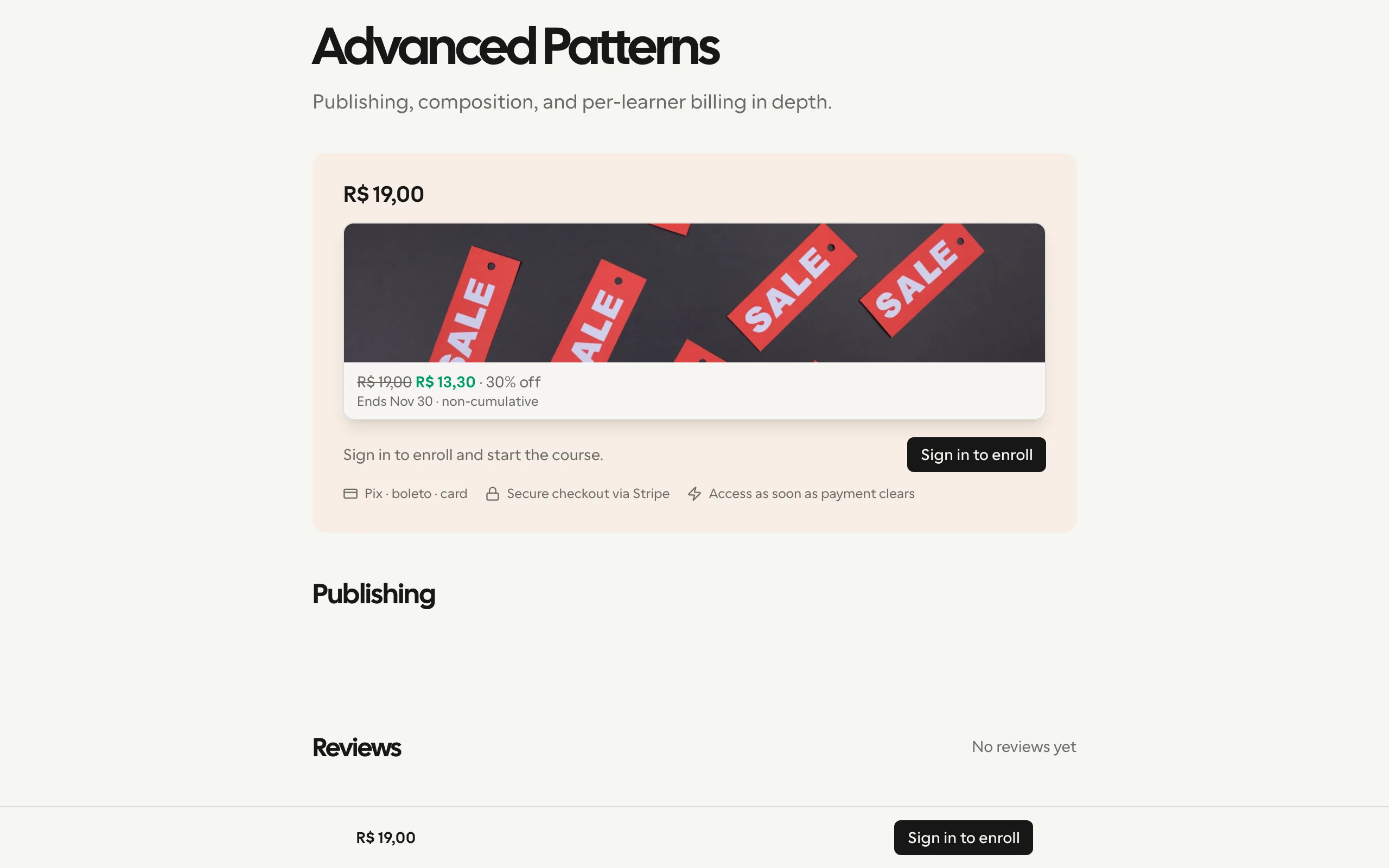 The public sales page of a priced course — the result of the walkthrough